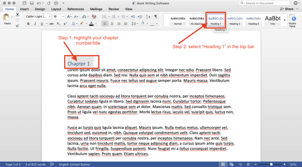 book writing software - microsoft word heading example