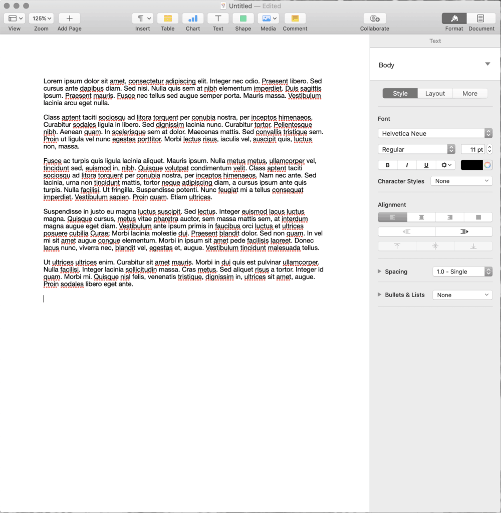 writing software - Pages example