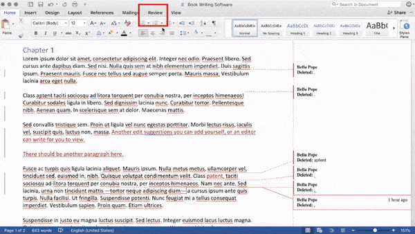 how to write a book using track changes in Word