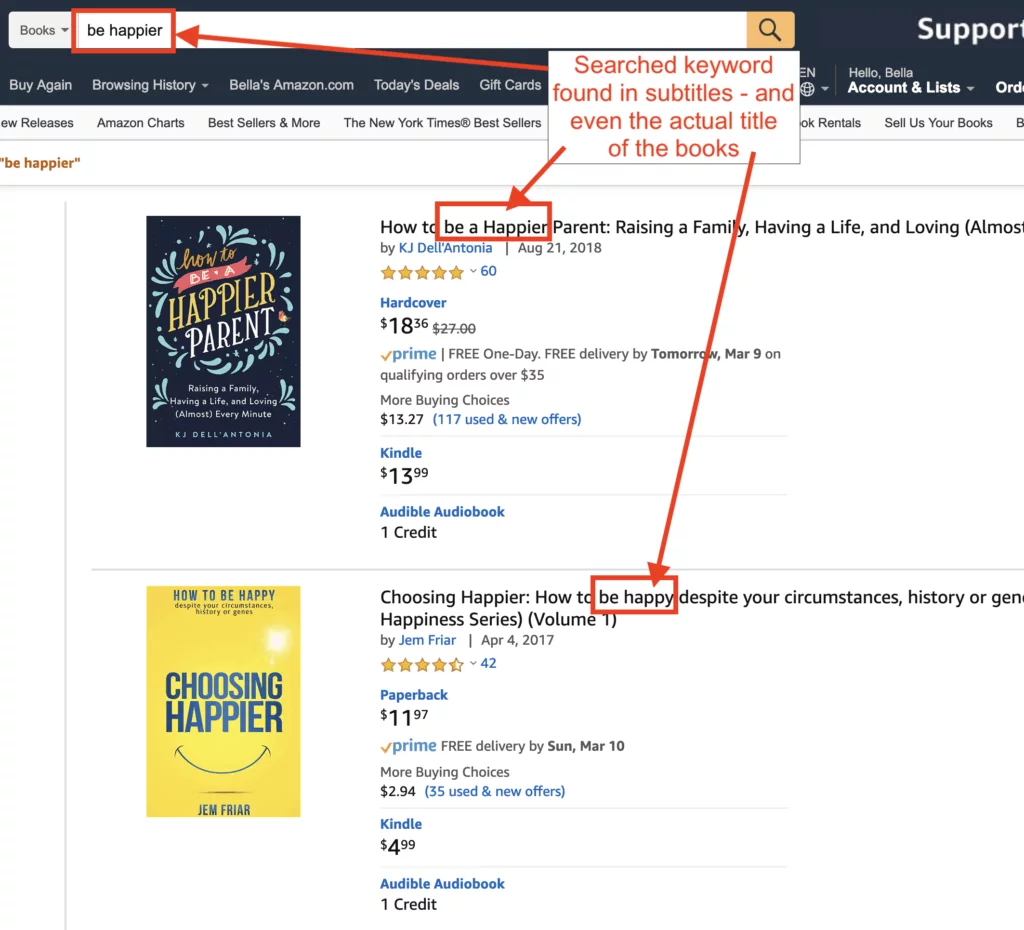 book sales - amazon keyword example