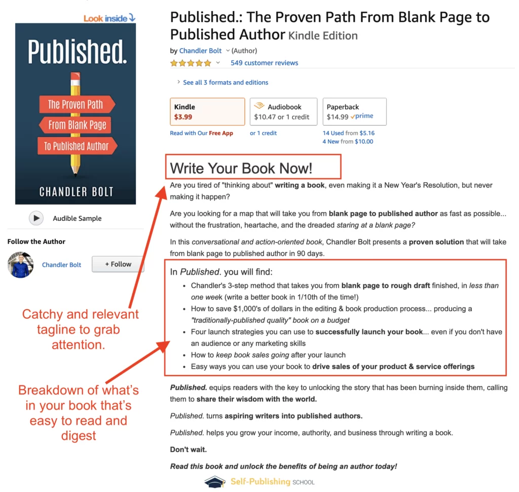 book sales - amazon description example