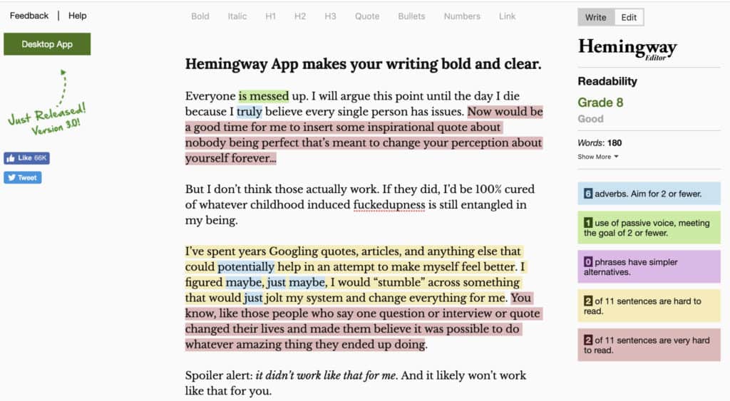 the hemingway editor app