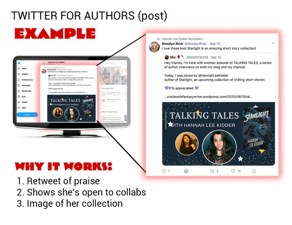 social media for authors twitter example