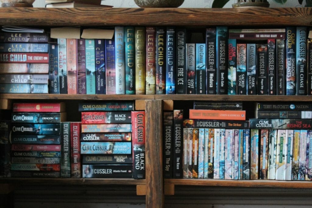 bookshelf with book series