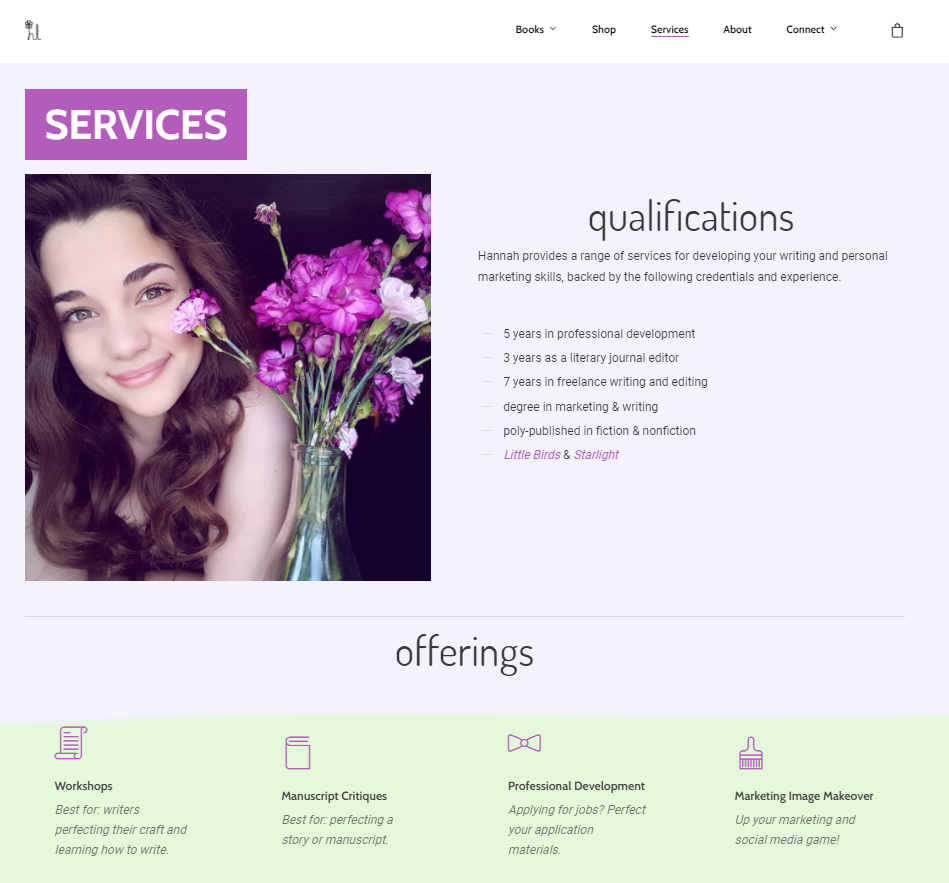 author website - services page example