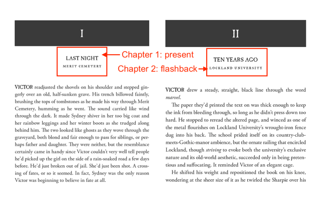 literary devices - flashback example in book
