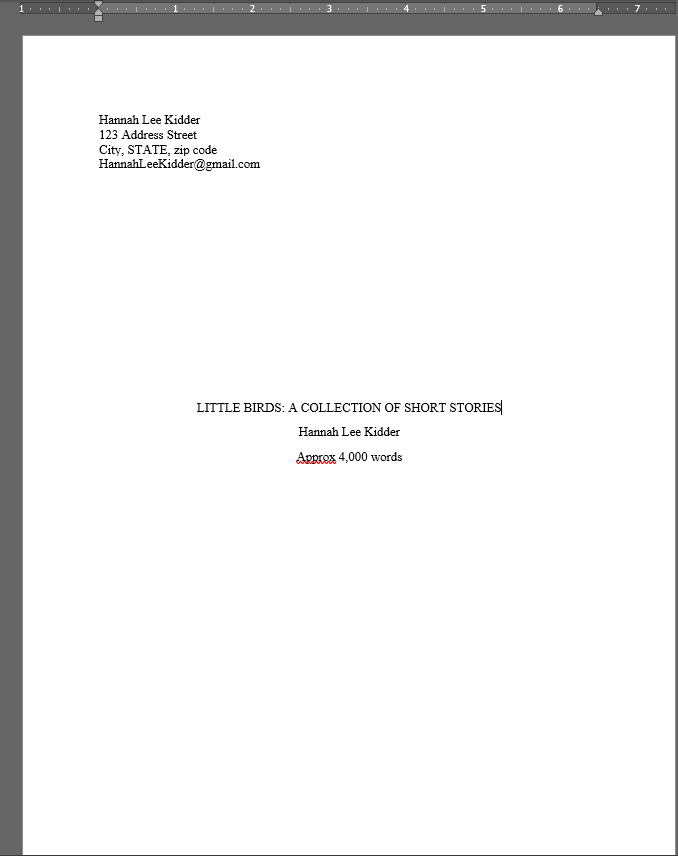 creative writing manuscript title page