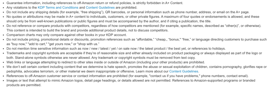 Screenshot Of Amazon'S A+ Content Restrictions 