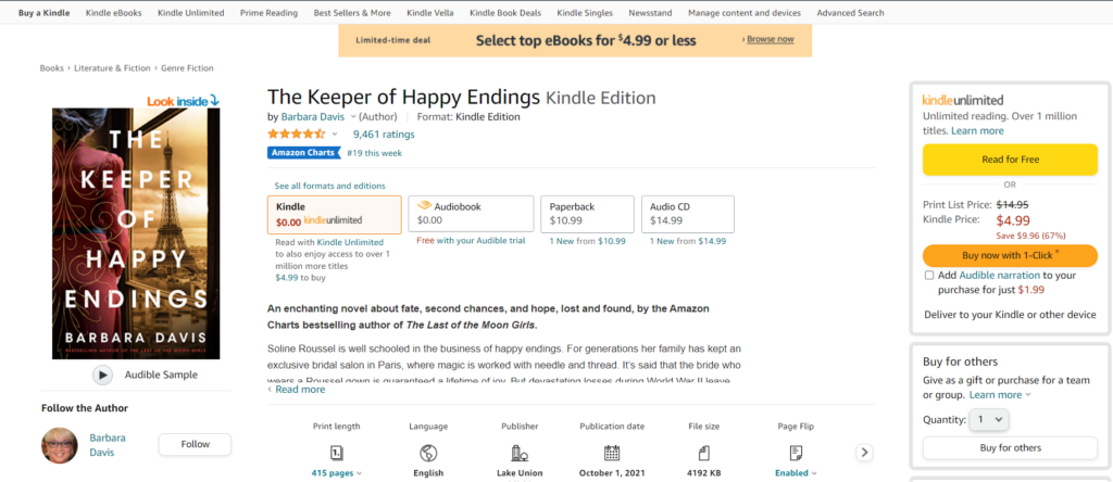 example of the keeper of happy endings book categories on amazon