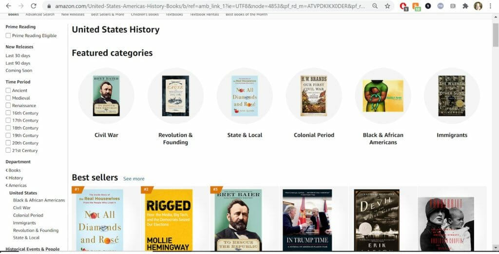 examples of amazon book categories in the history genre
