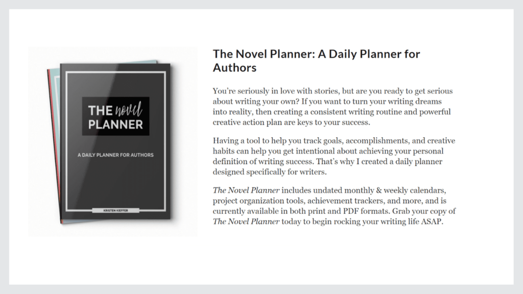 screenshot of the novel planner