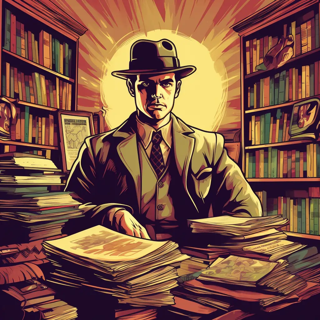 A Crime Fiction Detective Surrounded By Crime Novels