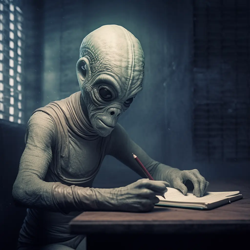 An Alien Writing Science Fiction In A Book