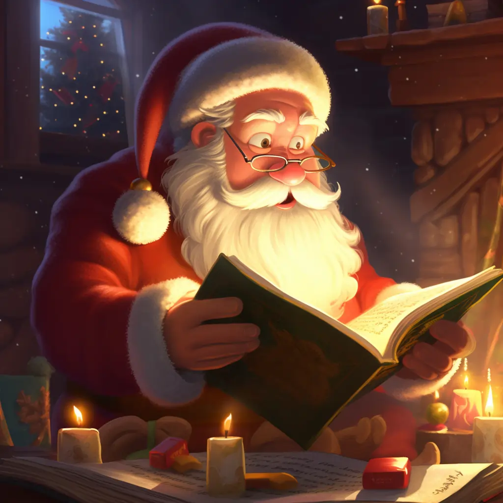 Santa Claus Reads A Book Written By The Boys And Girls He Will Bring Toys To