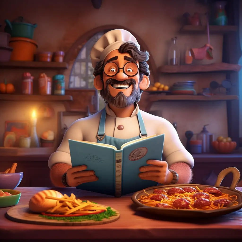 A Happy Chef Holds A Book Full Of Writing Based On Food Writing Prompts