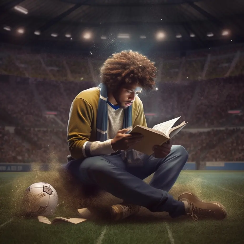A Young Man Reads A Book In The Middle Of A Soccer Field