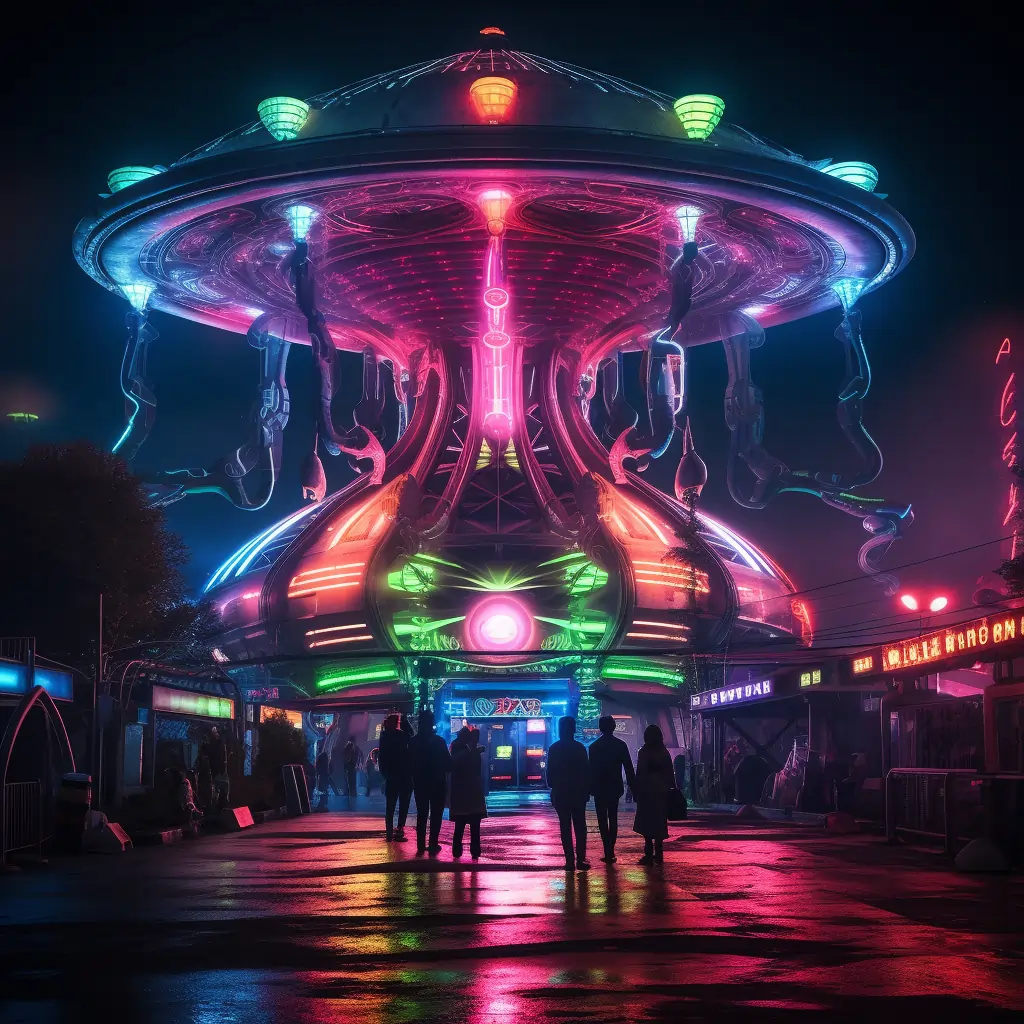 A Vivid Neon Illustration Of An Alien Theme Park To Show How Fantasy And Imagination Can Lead To The Best Poem Ideas