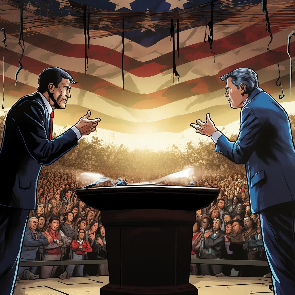Comic Book Image Of A Presidential Debate Showing How Sociopolitical Ideas Can Inspire Poems