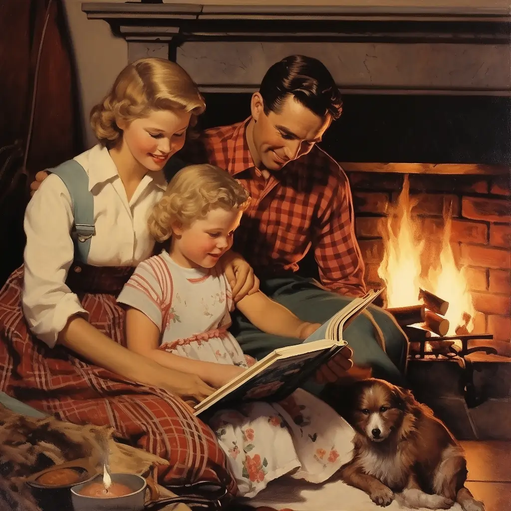 Image From A Family And Parenting Book Of A Cozy Family Reading A Book By The Fireplace