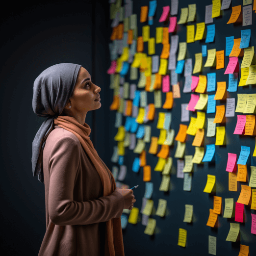 Middleeastern Woman Looking At Wall Of Post Its