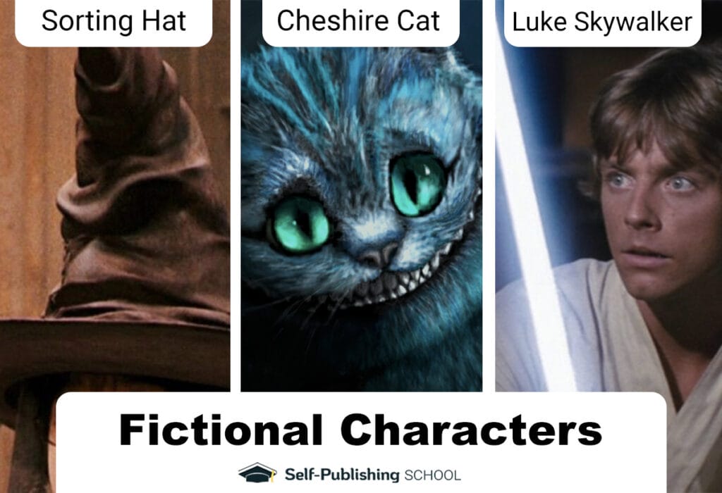 Three Examples Of Fictional Characters, Including Sorting Hat, Cheshire Cat, And Luke Skywalker