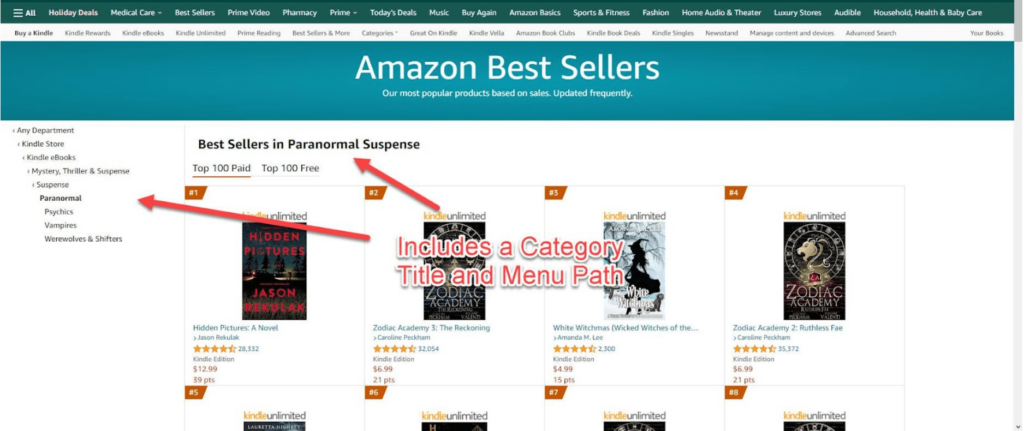 Proper Categories On Amazon Bestseller List. Screenshot 1