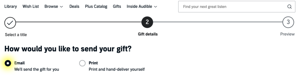 gift a book on audible version choices