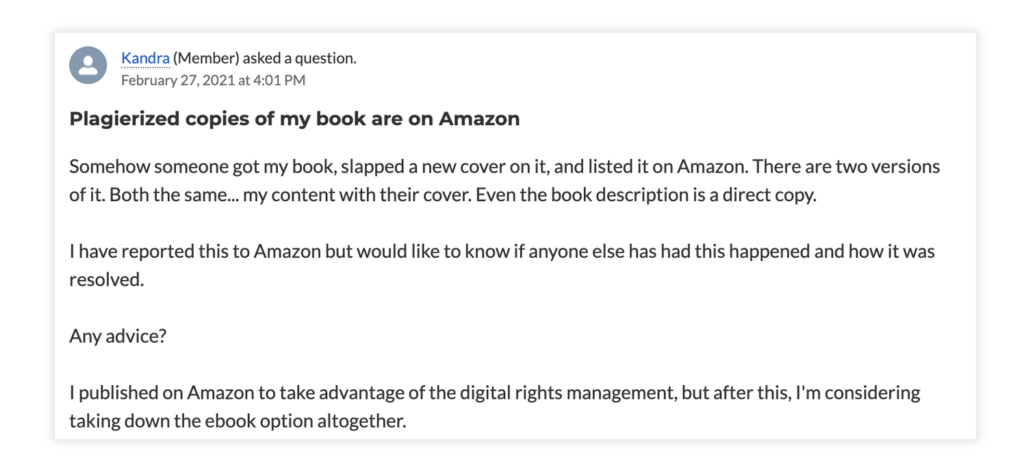 stolen book on Amazon copyright laws for authors example