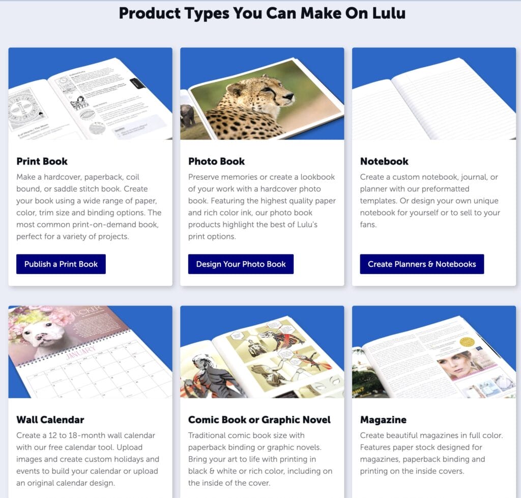 Lulu Book Publishing Companies Example Products
