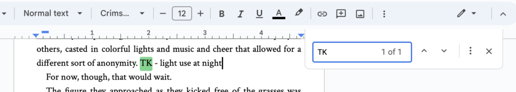 historical fiction research example using "TK"