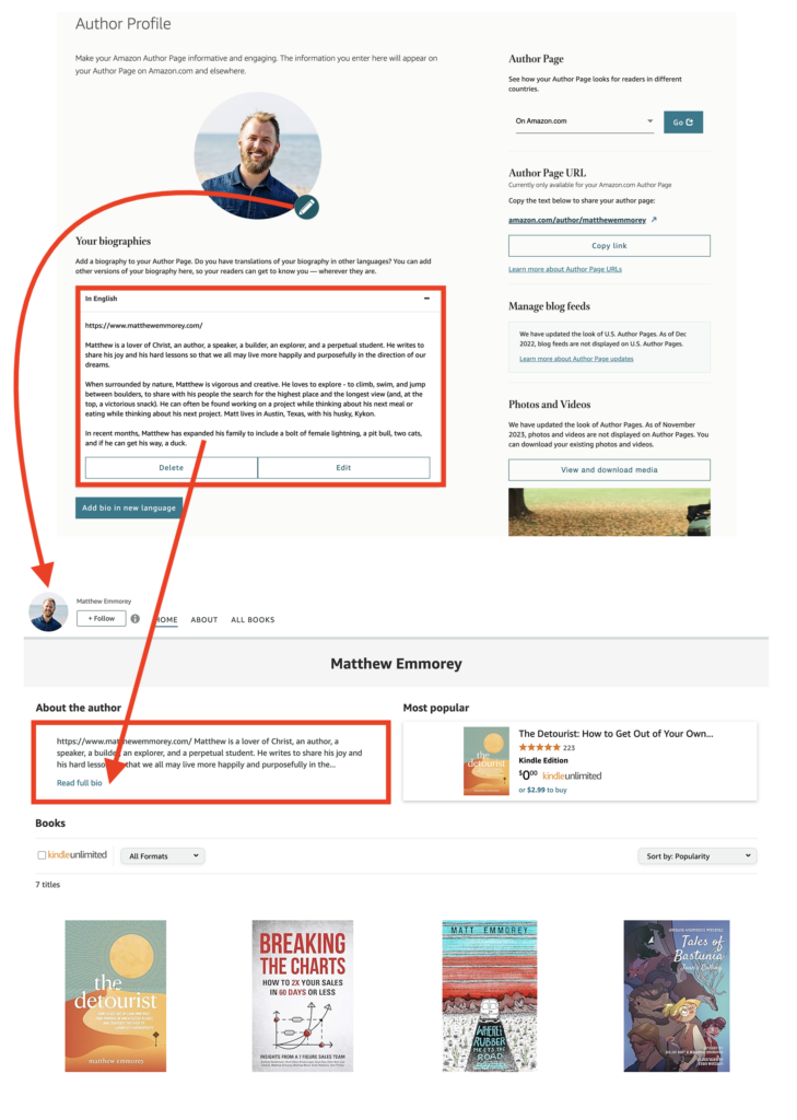 amazon author central profile editing versus live page amazon author central live profile page versus editing page