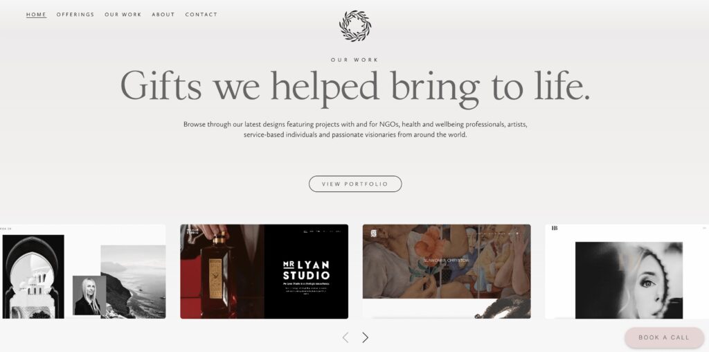 Screenshot Of Meraki Branding Landing Page Featuring Snapshots Of Their Past Work