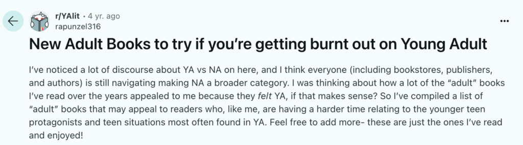 bored of young adult example of why new adult started