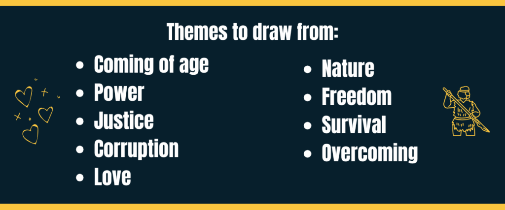 themes to draw from bullet point list of themes to draw from on darker background