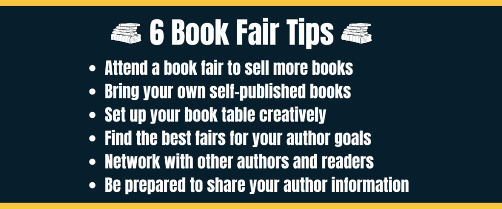 book fair tips Bullet point list of book fair tips on darker background