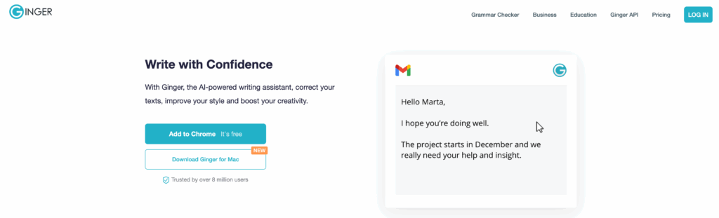 Screenshot Of Ginger Website
