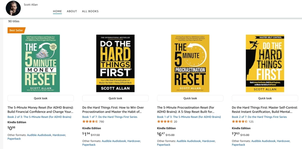 scott allan book listings resize A screenshot of some of Scott Allan's books, with review counts.