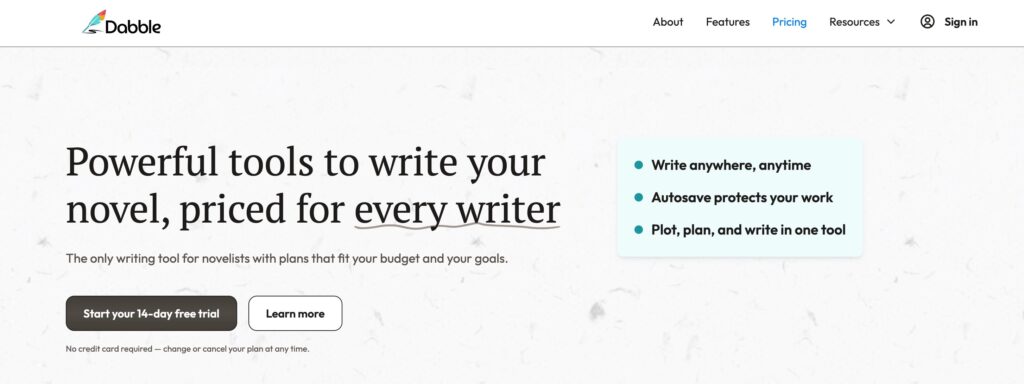 Screenshot Of Dabble Pricing