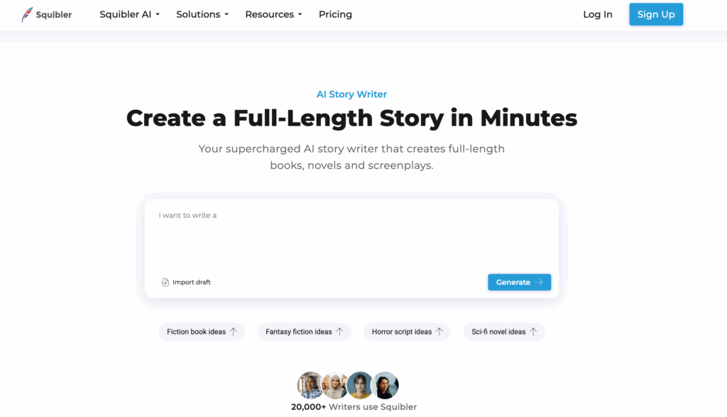 Screenshot Of Squibler Home Page
