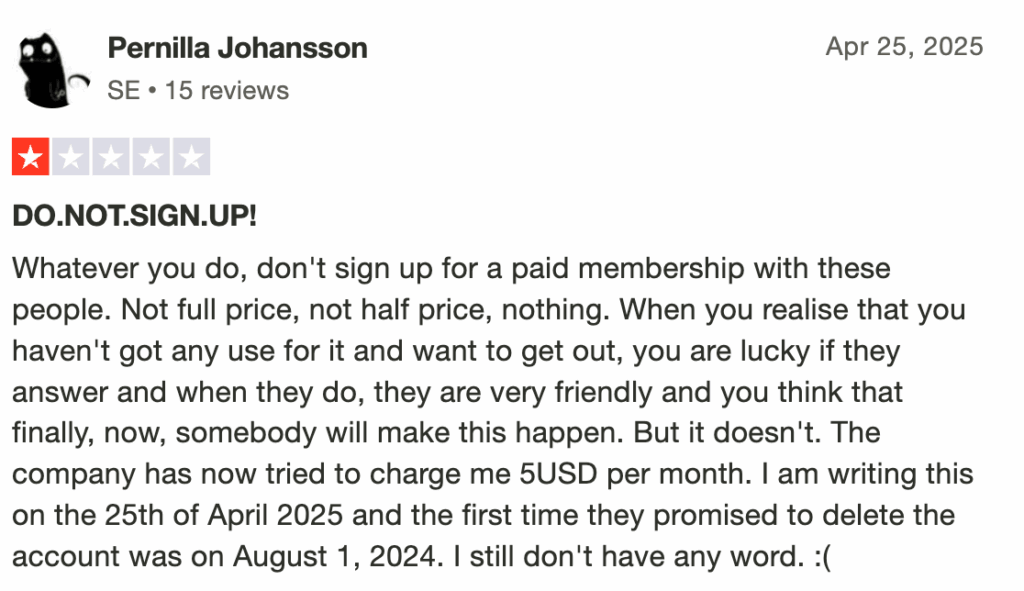Trustpilot screenshot of IAPWE review - pernilla